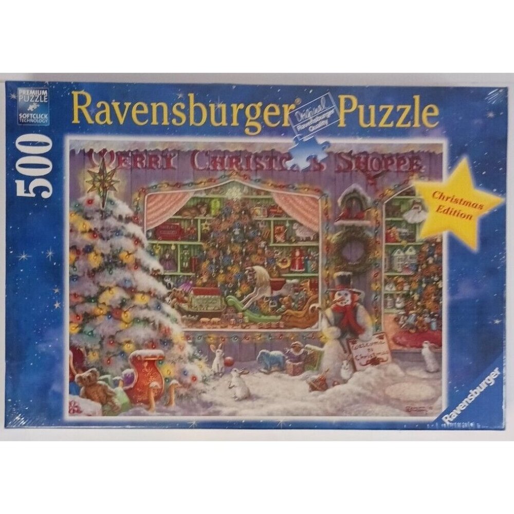 Puzzle Ravensburger Merry Christmas Shoppe 500 Piece 19 1/3x14 1/4 Unopened